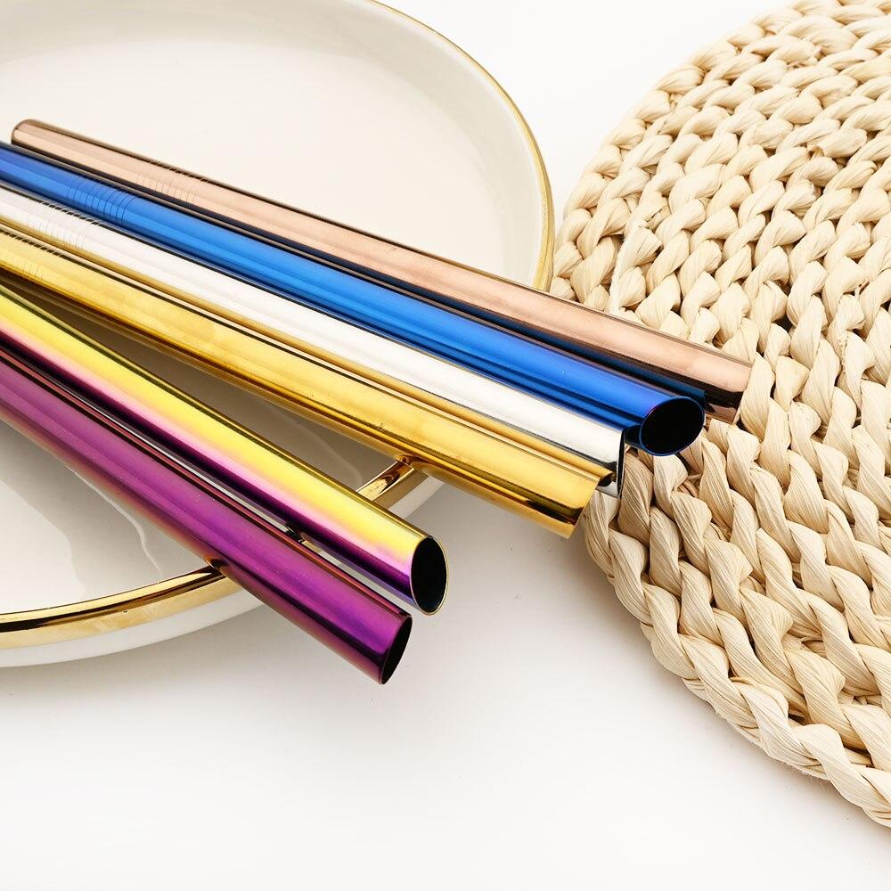Straight Straw with Brush Tubes Reusable Metal Straw 304 Stainless Steel Drinking Straws Large 12mm Bubble Tea Milkshake Straw
