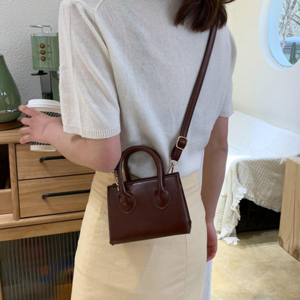 Solid Color Small Square Bag PU Leather Women's Crossbody Bag Exquisite Mini Handbag Work Women