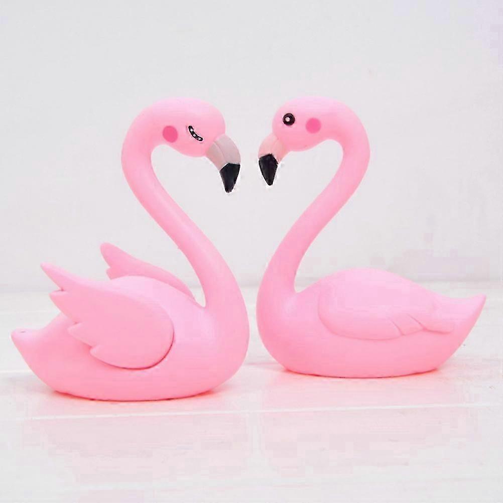 Cartoon Mini Flamingo Figurines for Room Decor, Plastic Cute Flamingo Statues, Set of 4 Small Animal Models 12x10x2cm