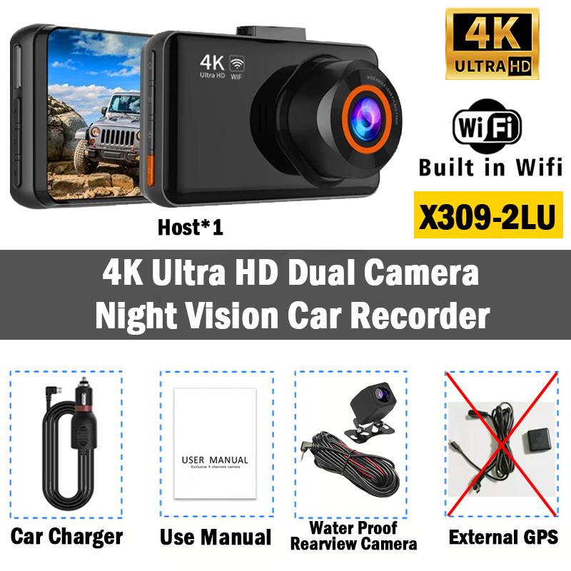 Автомобильный видеорегистратор 4K с передней и задней камерами, видеорегистратор для автомобилей с GPS, камера заднего вида для парковочного монитора автомобиля, автомобильный аксессуар