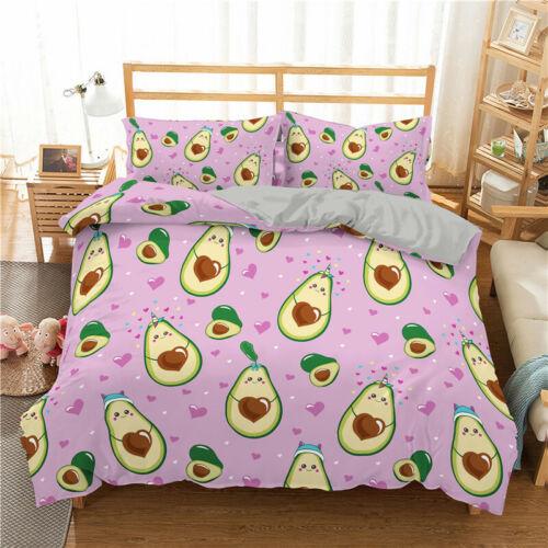 Avocado Fruit Printed Bedding Set 2/3PCS Duvet Cover & Pillowcase Gift Cartoon