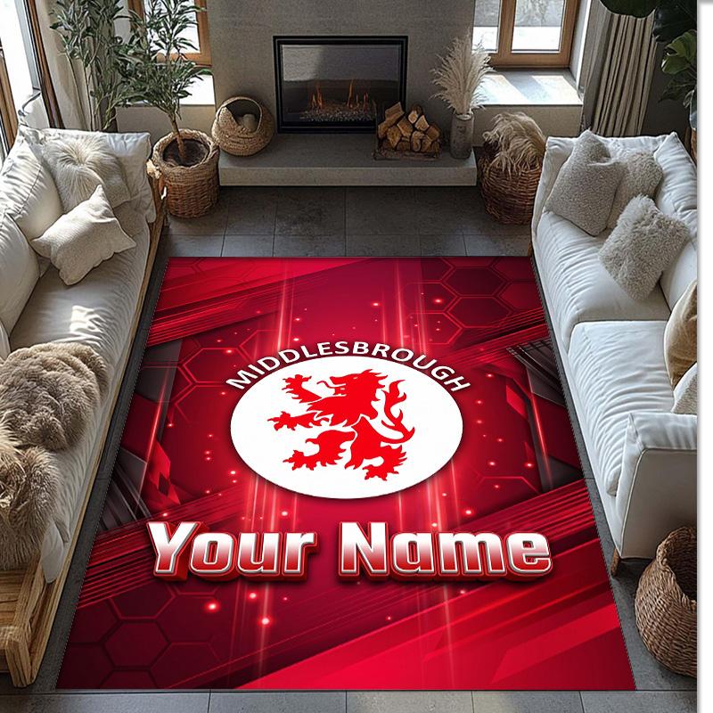 Middlesbrough FC Printed Crystal Velvet Rug Non‑Slip Crystal Velvet Carpet For Sofa Bedroom Indoor Home Decoration