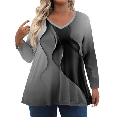 Летний топ с V-образным вырезом и 3D-принтом, модные повседневные женские футболки с длинными рукавами