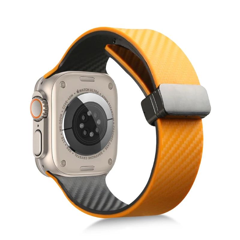 Силиконовый ремешок из углеродного волокна для Apple Watch Band 45 мм, 44 мм, 49 мм, 41 мм, 42 мм, 40 мм 38, магнитный браслет Iwatch 8 7 6 SE 5 4 3 Ultra