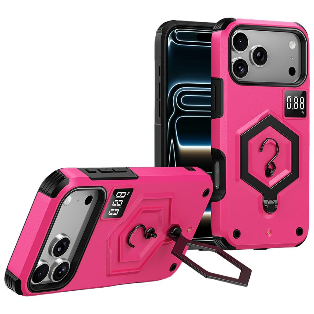For iPhone 17 Pro Max Case Hexagonal Kickstand Shockproof TPU PC Matte Phone Cover with Integrated Scale Hook
