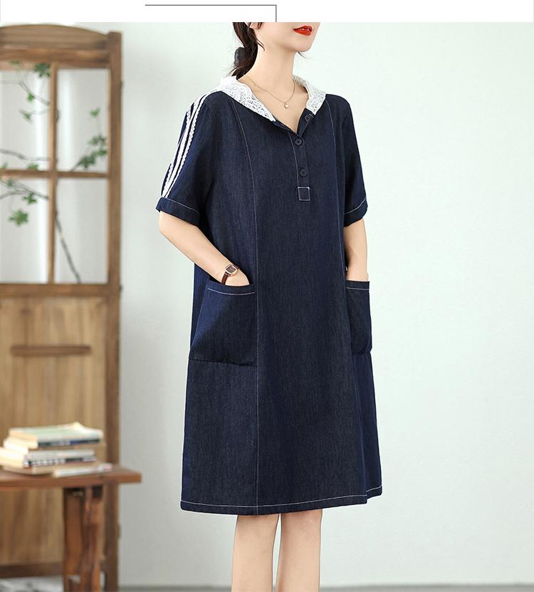 Короткий рукав Плюс размер джинсовая кружевная винтажная новинка в платьях для женщин повседневное свободное летнее платье миди