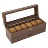Watch Holder Vintage Grain PU Leather Double Layers 6 Slot Watch Holder Organizer