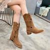 Desert Meteor Spring Summer Boots Thick Heel Short Boots Vintage Hollow Star Pointed Western Boots Women's Boots