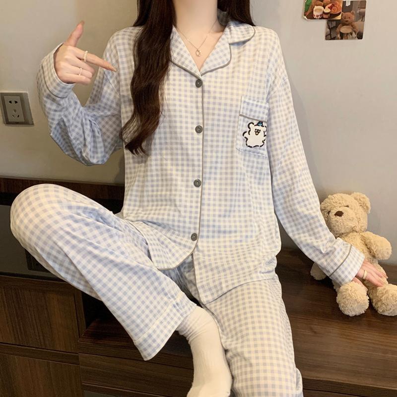 Leopard print imitation cotton pajamas women's spring and autumn new long-sleeved loose fashion sweet and cool loungewear suit