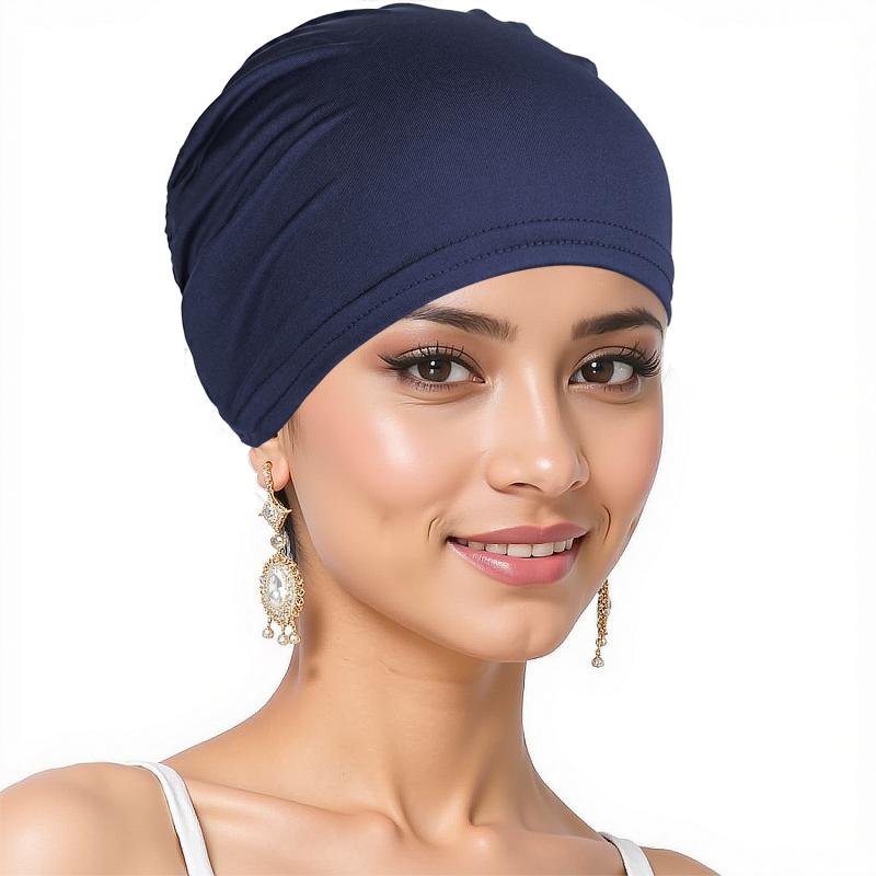 Womens Solid Color Hijab Cap Undercap Inner Cap Muslim Headwear Pull On Beanie All Seasons Comfortable Stretch
