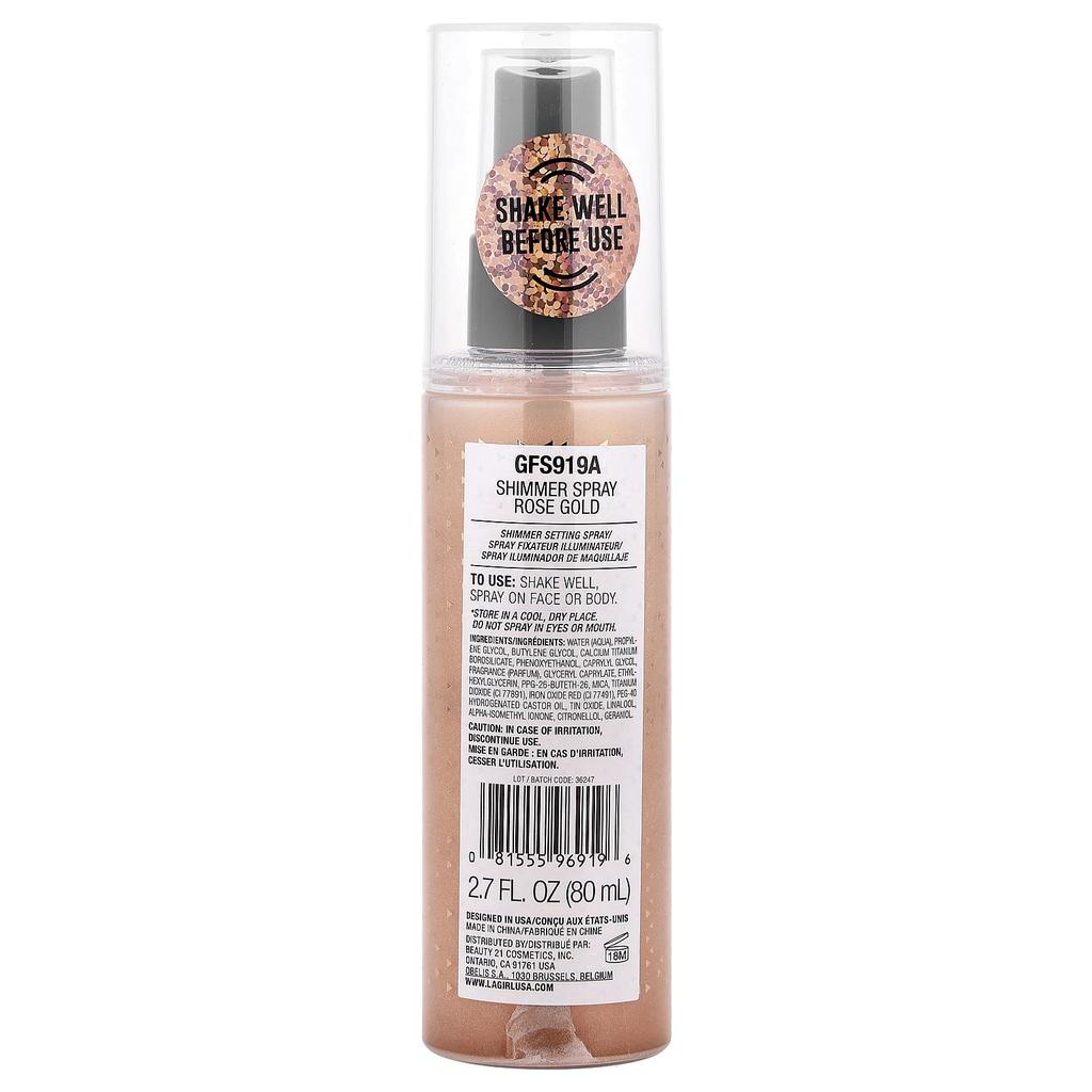 L.A. Girl Shimmer Spray, Face and Body, GFS919A Rose Gold, 80ml (2.7fl Oz)