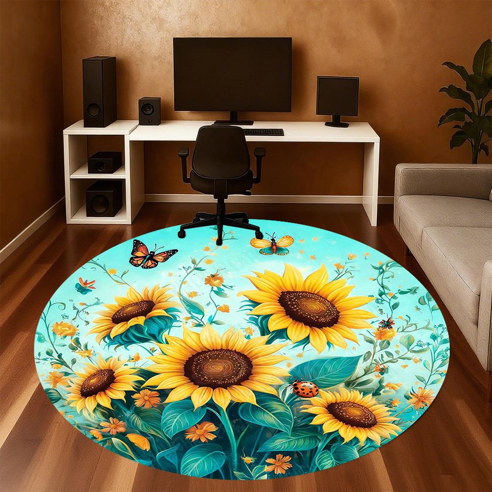 1PC sunflowers butterflies Office Round Area Rug, Under Office Chairs Bedroom Living Room Home Decor, Carpet for Office -1110095