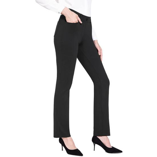 Women Office Pants Elastic High Waist Solid Color Trousers with Pockets Light Flared