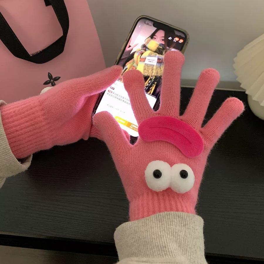 Gloves for Women In Winter New Cute Funny Ugly Cute Warm and Velvet Knitted Gloves for Cycling In Winter Cold and Cold
