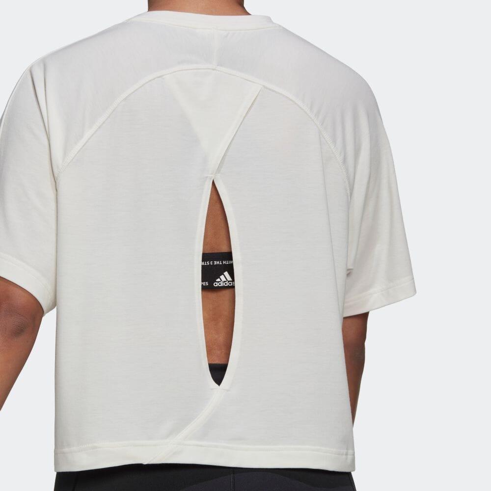 Adidas Однотонная короткая спинка полая тренировочная футболка с коротким рукавом женские топы серо-белые HK2352