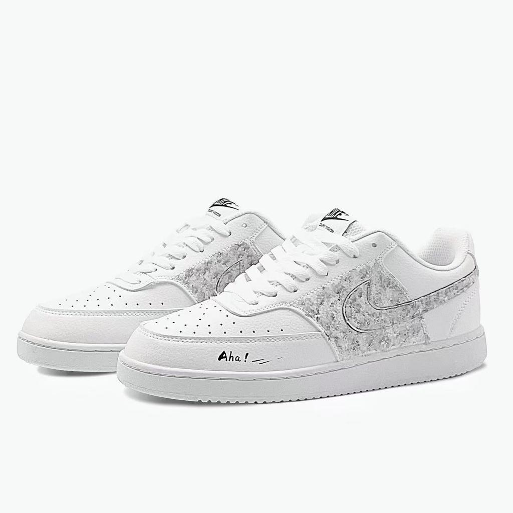 Nike Court Vision 1 Shimmer Leather Slip Resistant Cushioning Abrasion Resistant Low top Skateboard Shoes Unisex DH2987-101(Team916-)