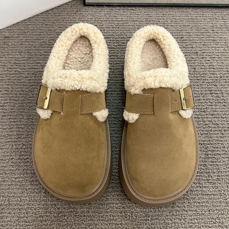 Меховые женские хлопковые тапочки на платформе из замши на плоской подошве, модные туфли-мюли, зимние туфли с открытой пяткой, женские туфли 2025 года, тренд, удобные женские туфли