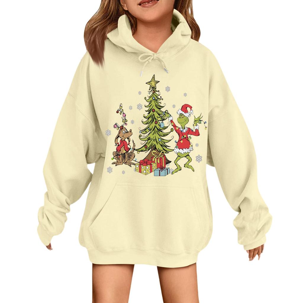 Детская модная повседневная толстовка с капюшоном свободного кроя с длинными рукавами и рождественским принтом