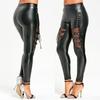 Women's Fashion PU Leather Leggings Samp Tight Goth Fishnet Lace Up Hollow Out Punk Gothic Elastic Tight Pencil Pants