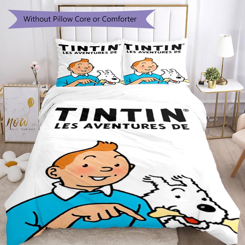 3pcs The Adventures of Tintin Bedding Set Duvet Cover Closure Includes 1 Duvet Cover & 2 Pillowcases, Soft and Comfortable for All Seasons.