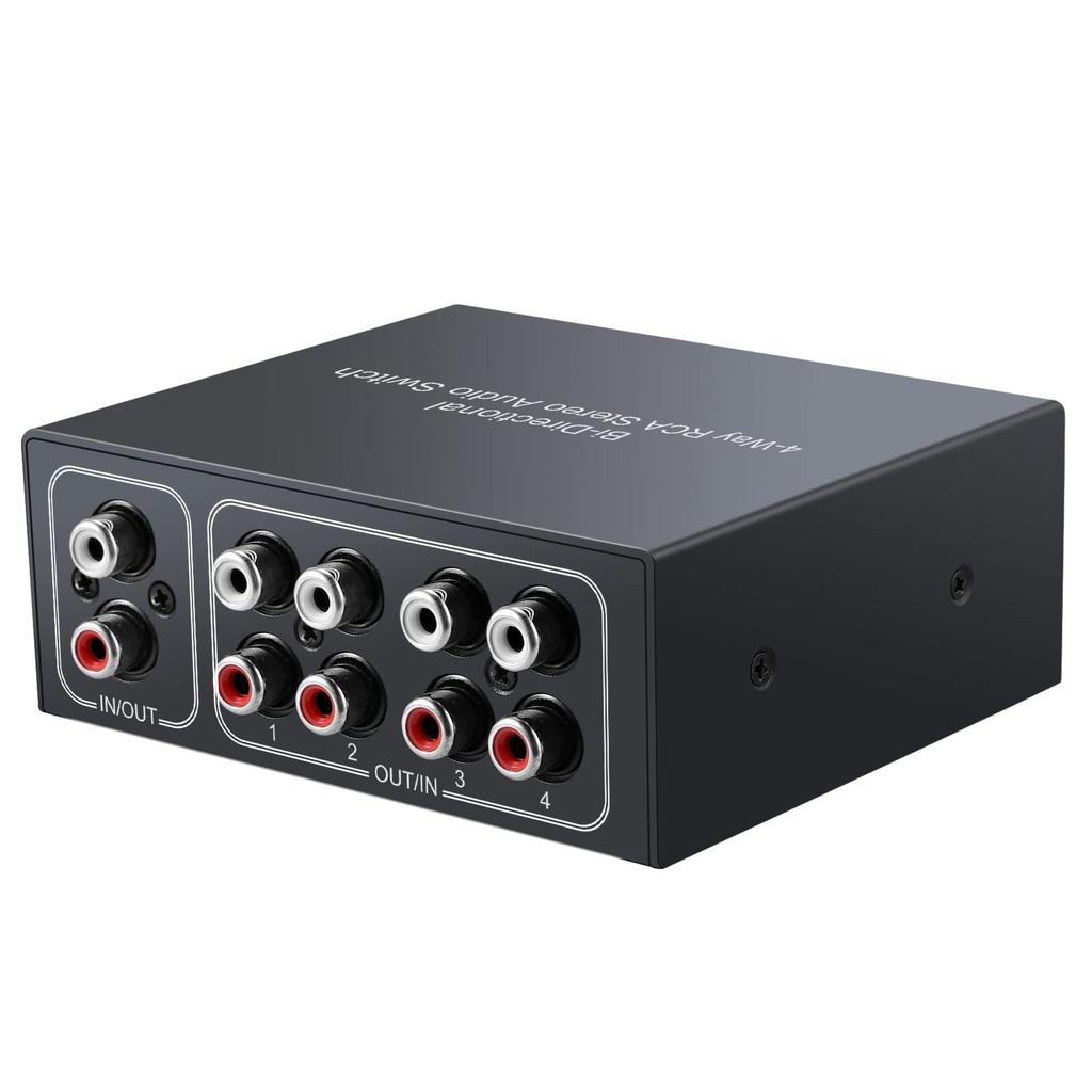 Vrttlkkfe Двунаправленный RCA Стерео Аудио 1 Выход или 4 Выхода Разъем Звук RCA Аудио Переключатель Селектор 4-сторонний, Переключатель, Вход/4 Входа/1 L/R Канал,