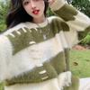 Lazy Style Design Plush Knit Sweater Top for Autumn and Winter Women Thick Mink Fur Striped Sweater