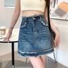 Классическая универсальная молодежная юбка-бюстье А-силуэта с необработанным краем и высокой талией, повседневная тонкая юбка в стиле ретро с высокой посадкой, летняя модная ковбойская короткая юбка