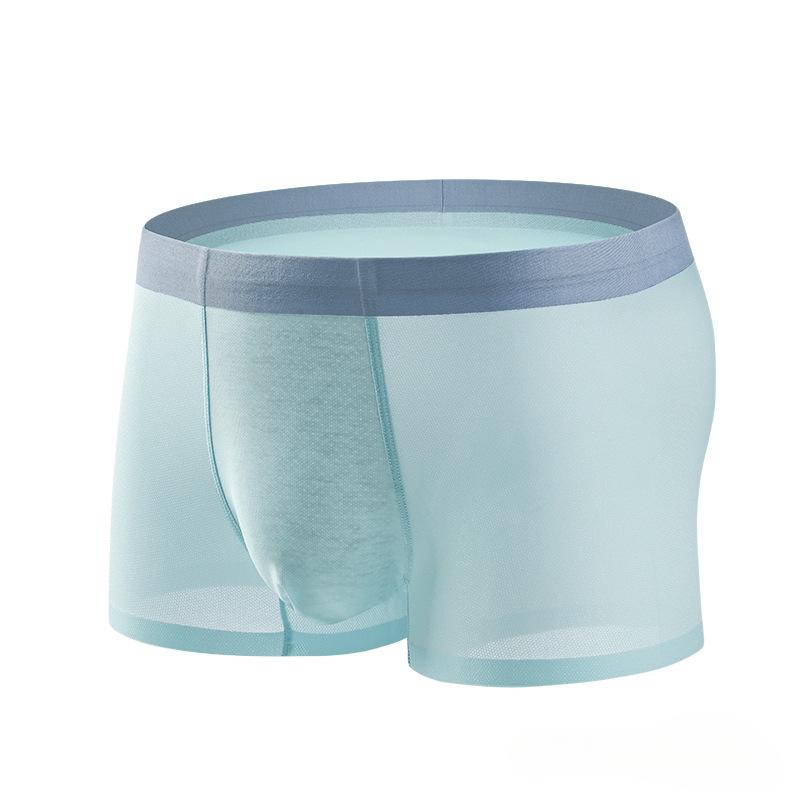 Трусы-боксеры из ледяного шелка с ультратонкой сеткой и бесшовными плоскими углами, быстросохнущие и дышащие, мужское короткое нижнее белье