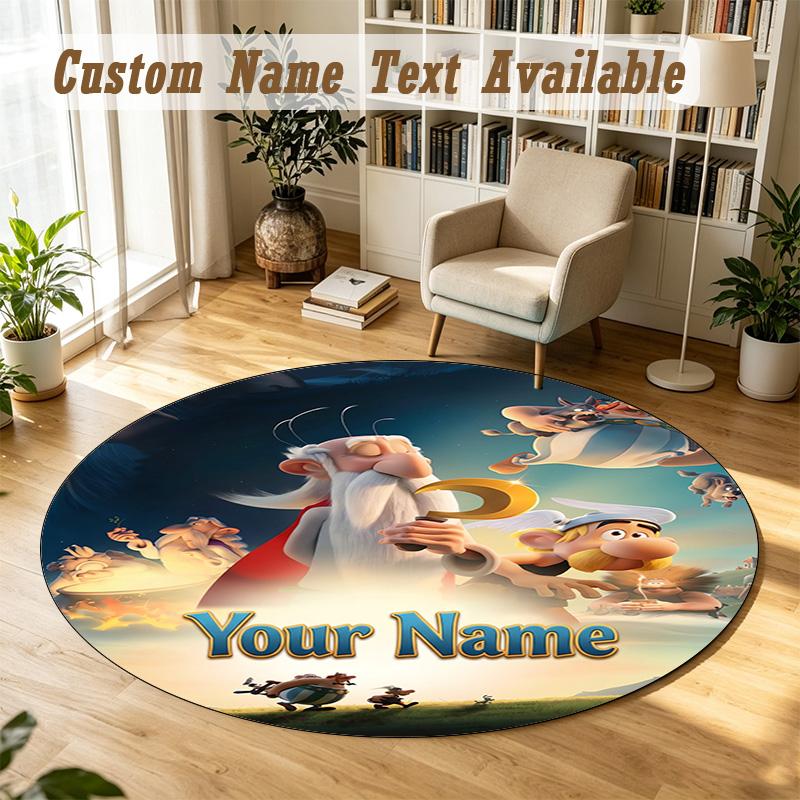 Round Rug Custom NameAsterix & Obelix Pattern Non Slip Carpet Home Floor Decor