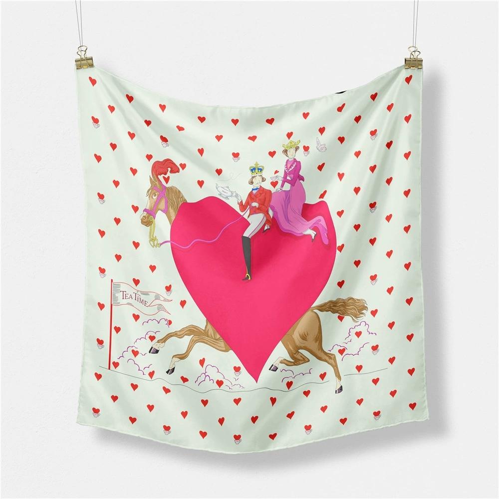 53cm Ladies Lovely Heart Printed Decorated Small Square Scarf Foulard Hijabs For Women