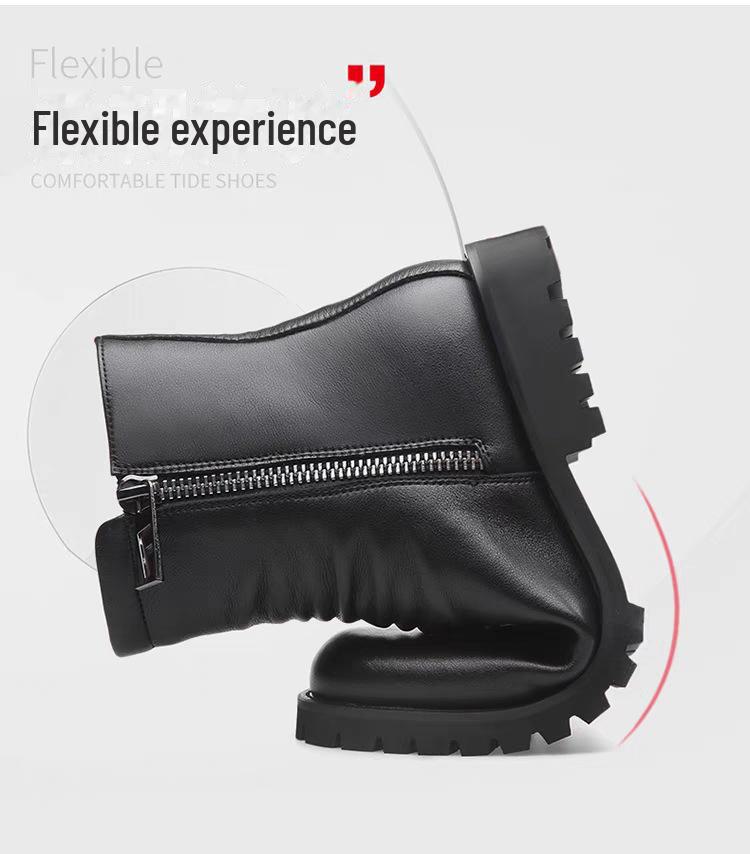 Мужские зимние высокие ботинки Martin - мягкая воловья кожа, удобные, модная молния, подкладка из шерстяного бархата