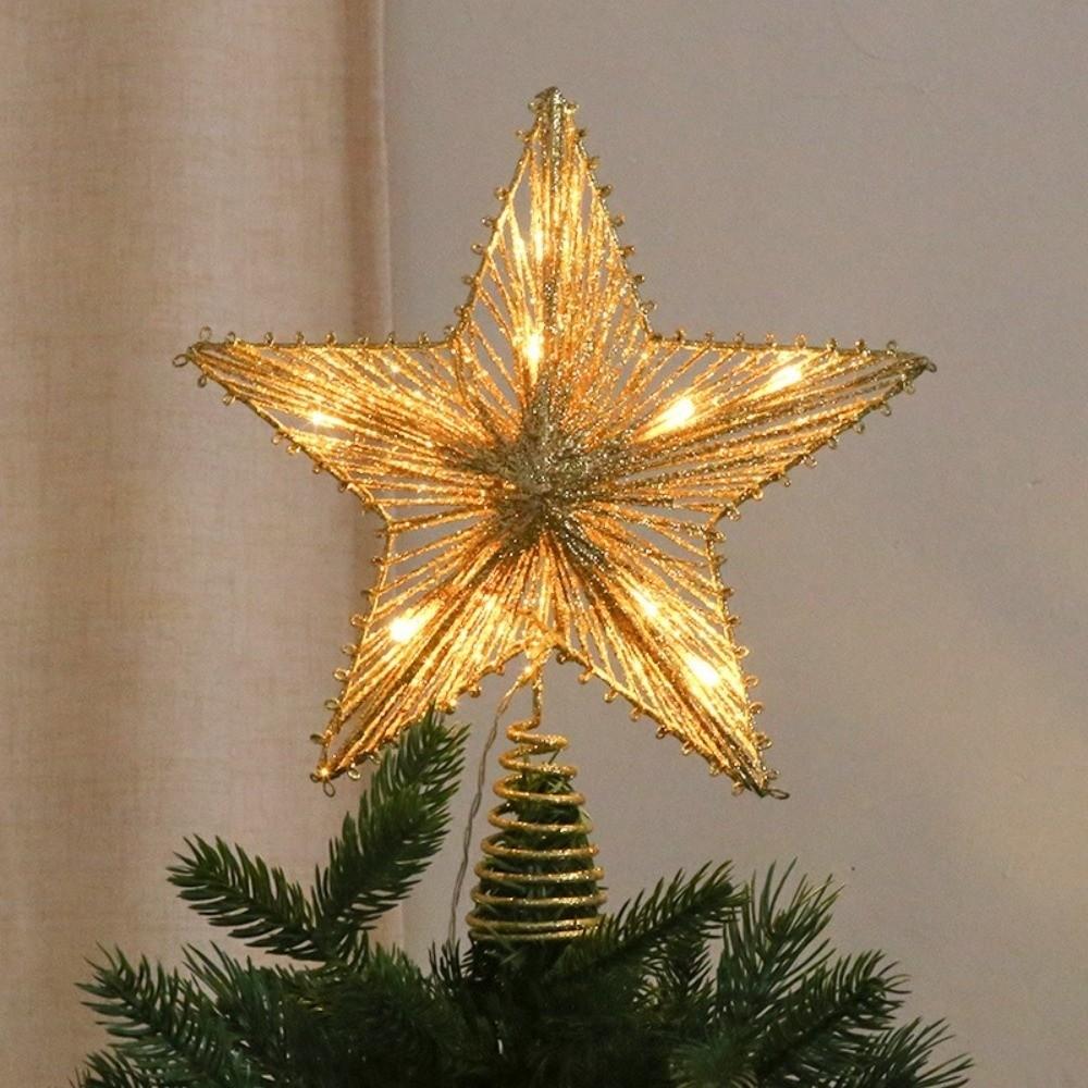 3D Glitter Star Christmas Trees Topper Iron Glowing Tree Topper Home Xmas Tree Ornament
