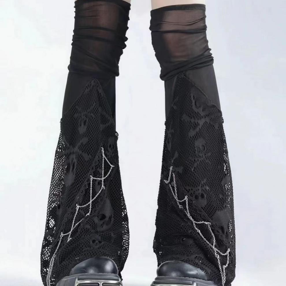 Скелетные сетчатые гетры до бедра: Носки с клёшем и сборками в стиле тёмной субкультуры