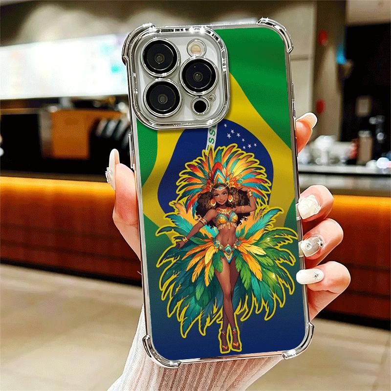 Brazil Brazilian Flag Plating Phone Case For Iphone 16 17 Pro Max Air 16E 14 15 Plus 12 13 Mini Anti-Fall Airabag Cover