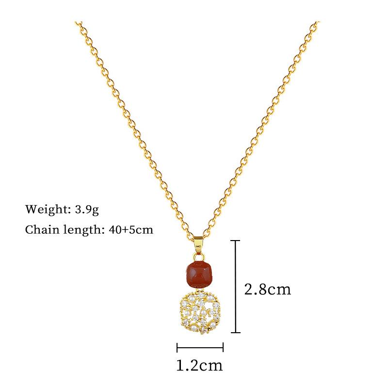Geometric Vintage Red Enamel Zircon Square Necklace Stud Earrings for Women Y2K Stainless Steel Chain Jewelry Set Gifts