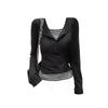 New Design Fashion T-Shirts Women Square Collar Fake Two Pieces Striped Top Long Sleeve Slim Casual Tees American Retro Y2K