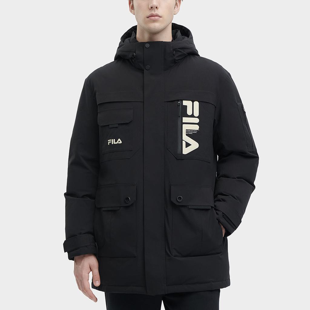 Fila Logo Printed Hooded Casual Mid-Length Down Jacket Men Outerwear F11M349904F-BK