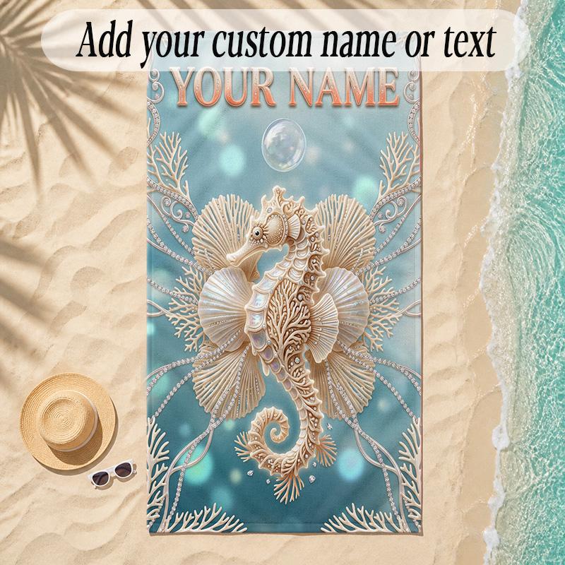 Mermaid Theme Soft Beach Towel Personalized Custom Name Text Towel Portable for Beach Pool Travel