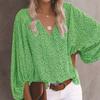 Elegant Casual Spring V-neck Print Shirt Beach Floral Blouse Lantern Long Sleeve Leopard Clothes Vacation Tops 19150