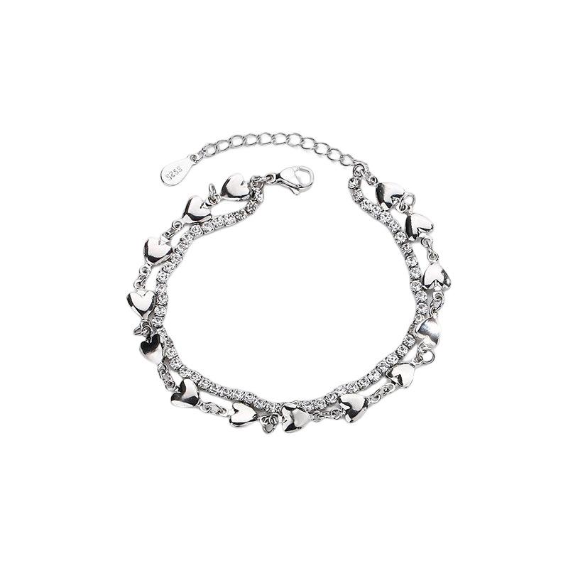 Двухслойный браслет из циркония в форме сердца, простая индивидуальность, легкая роскошь, многослойные украшения Love, мода