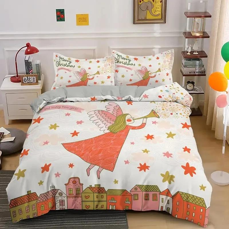 3D Angel Bedding Set Golden Luxury Bedclothes European Pattern Duvet Cover Retro Chain Comforter Cover 3 Piece For Girls Boys