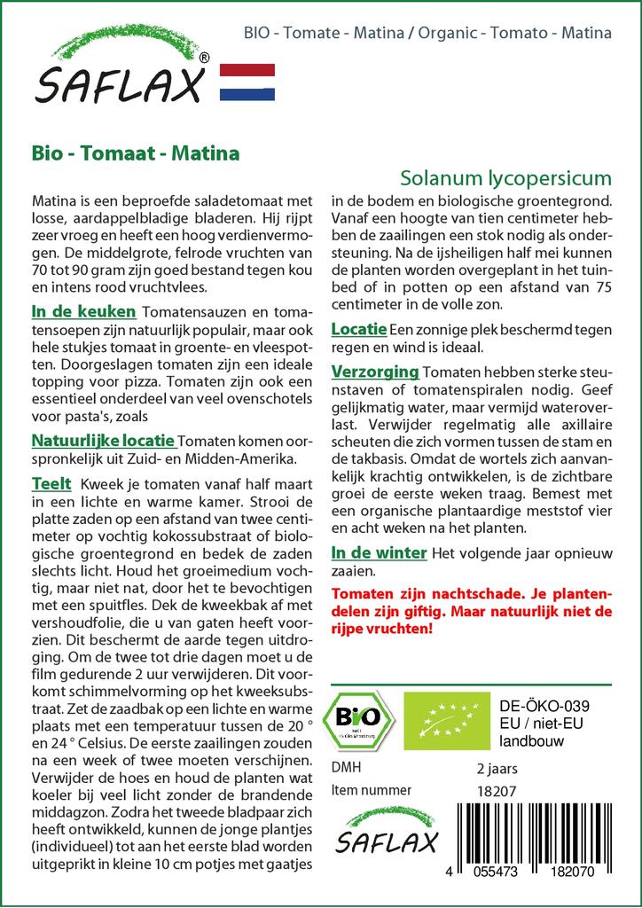 SAFLAX Garden in the Bag - Органический - Помидор - Матина - 10 семян - С субстратом в подходящем пакете - Solanum lycopersicum