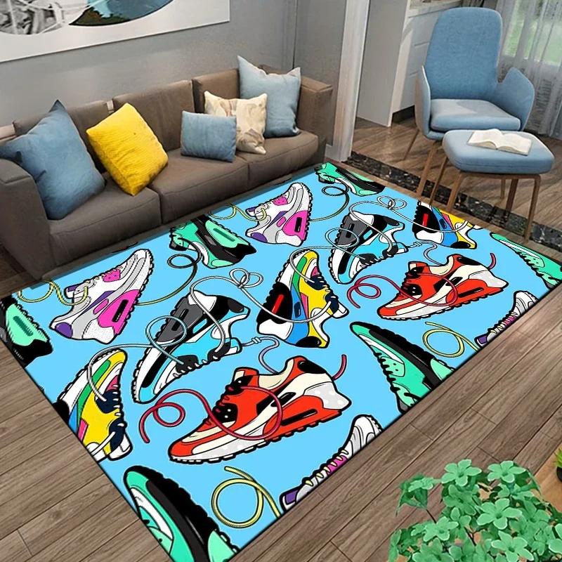 Basketball Sneaker Print Area Rug for Living Room Bedroom Kids Playroom Hallway Door Mat Non Slip Decorative Floor Carpet Gift