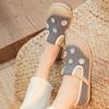 Летние туфли с вышивкой из хлопка и льна с небольшим горлом, ленивые туфли на одной педали в этническом стиле с круглым носком, повседневные туфли из термопластичной резины на среднем каблуке