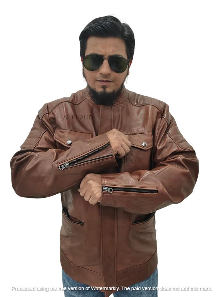 Handmade Men's Jacket Lambskin Brown Leather Racer Quilted Designer Biker Soft