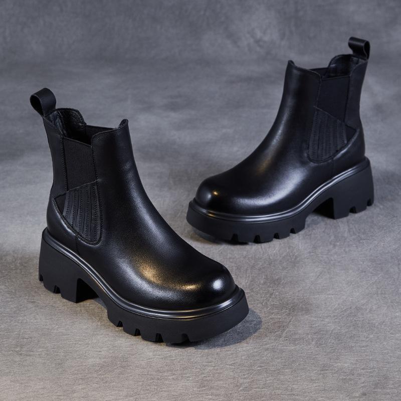 autumn and winter new retro first-layer cowhide Martin boots women's British leather thick-soled small short boots