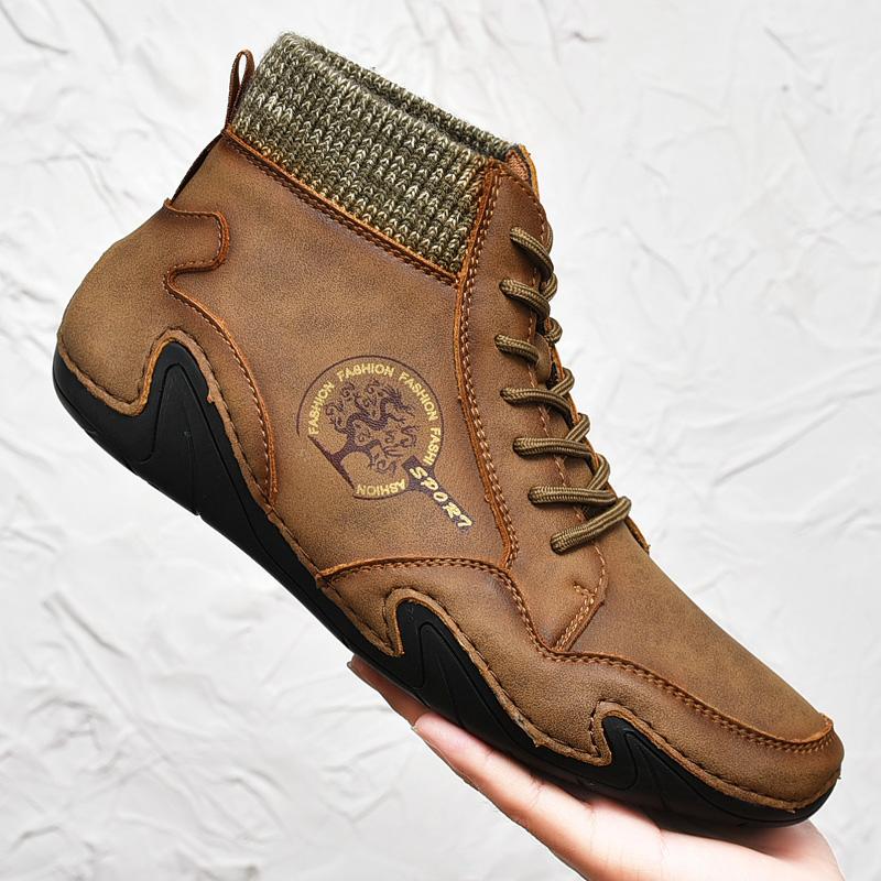 Модная кожаная мужская обувь Мужская повседневная обувь Кроссовки Высокие западные ботильоны Водонепроницаемые Зимние с мехом Супер теплые Снежные ботинки