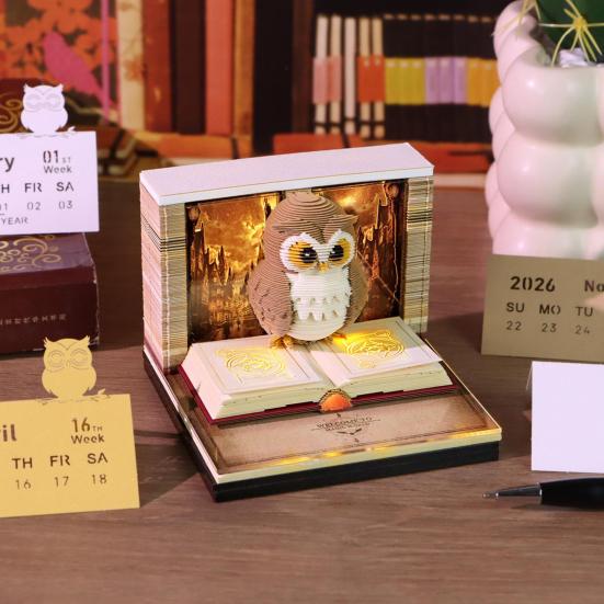 2026 Time Piece Calendar with LED Light 3D Dog Sticky Notes Tear Away Mini Desk Weekly Calendar Paper Craft Art Memo Pad Notepad Desktop Decoration