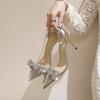 Мода 2025 Серебристый Стразы Бант ПВХ Прозрачные Женские Туфли Осень Шпилька Высокий Каблук Сексуальные Свадебные Туфли для Невесты Вечеринка Свадебное Платье