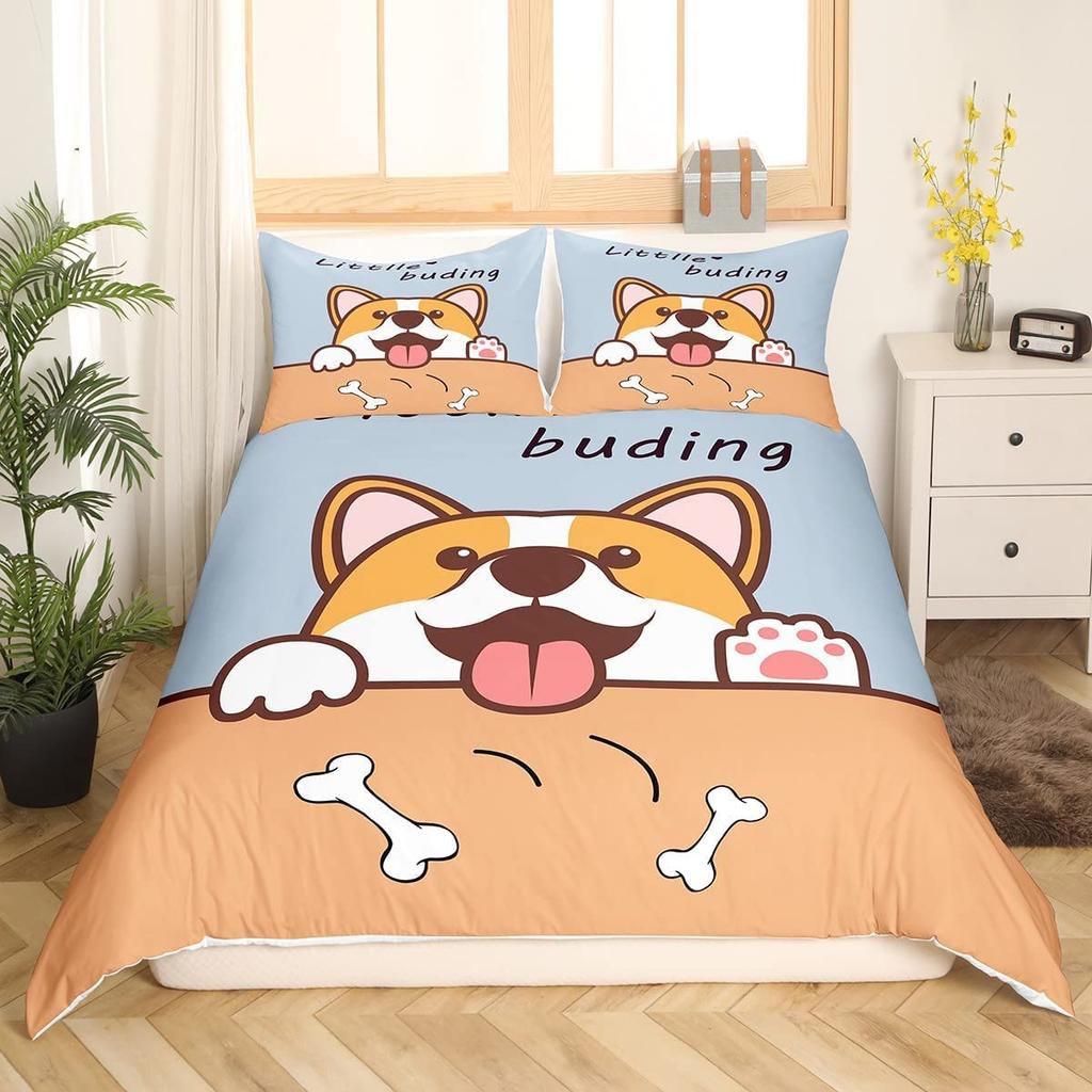 Пододеяльник Corgi King Queen Size, полиэстеровый комплект постельного белья для детей, мальчиков и девочек, с наволочкой, милая собака Kawaii